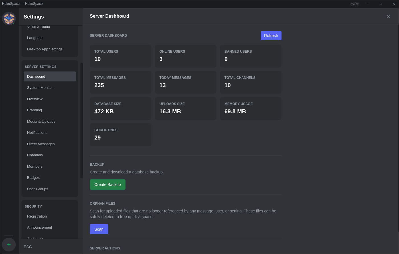 Server dashboard